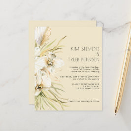 Budget, vit blommigt, modern boho-bröllopsinbjudan