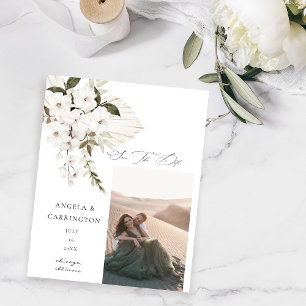 Budget Vit Boho Blommig Spara Datum Foto Flygblad