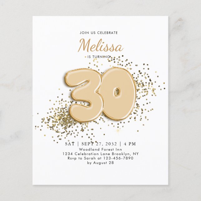 BUDGET Vit Guld 30-års Födelsedagsballonger Konfet (Framsida)