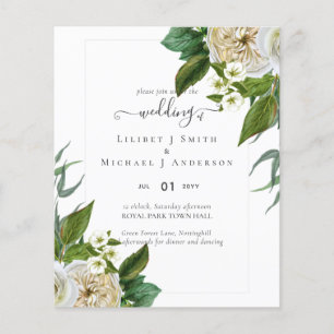 BUDGET Vit ros Bouquet Blommigt Bröllop Flyer