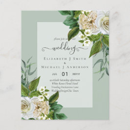 BUDGET VIT ROS-inbjudningar BRÖLLOP CHIC Flygblad