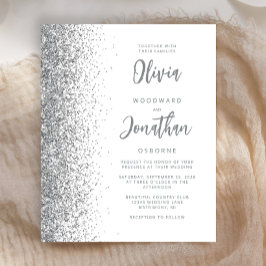Budget Vit Silver Glitter Script Bröllopsinbjudan