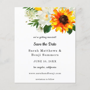 Budget Vit Solros & Vit Blomma Spara Datum Flygblad