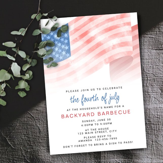 Budget Watercolor American Flagga juli Party Inbjudningar (Skapare uppladdad)