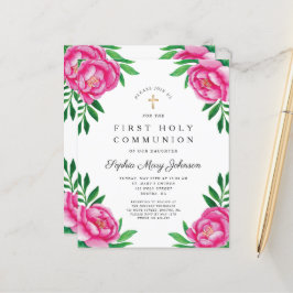 Budget Watercolor Blommiga Peonies Första Kommunio