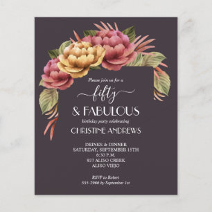 Budget Watercolor Blommigt 50:e födelsedagsinbjuda Flygblad