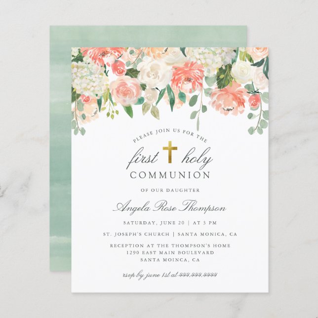 Budget Watercolor Blommigt First Heliga Commo (Fram/baksida)