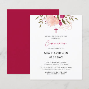 Budget Watercolor Blommigt Girl 1:a Communion Inbj
