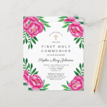 Budget Watercolor Blommigt Peonies First Communion