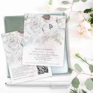 Budget Watercolor Blommigts QR Code Wedding bjudan