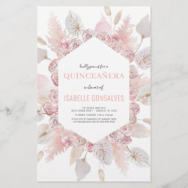 Budget Watercolor Boho QUINCEAÑERA-inbjudan Flygblad