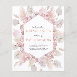 Budget Watercolor Boho QUINCEAÑERA-inbjudan Flygblad