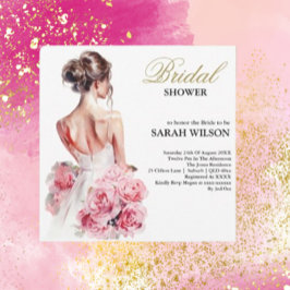Budget Watercolor Bröllop Gown Möhippa Inbjudningar