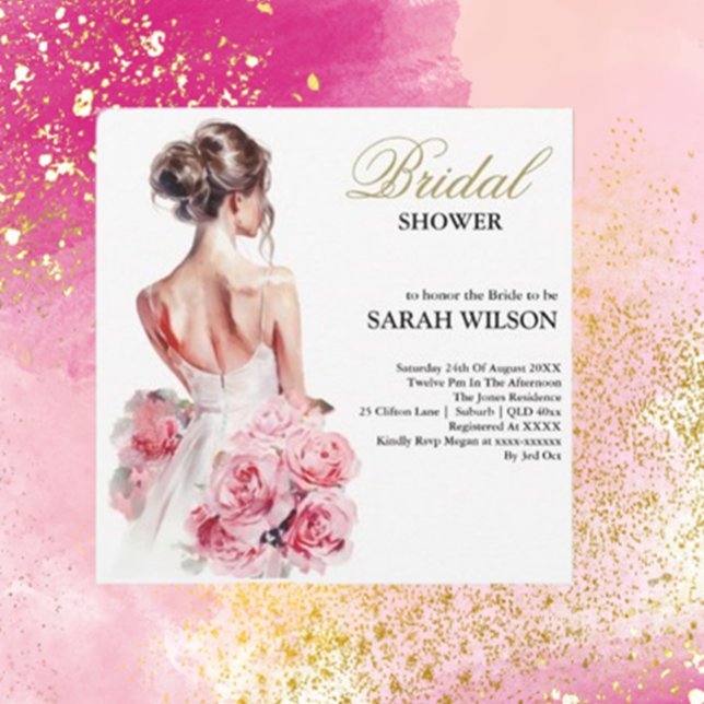 Budget Watercolor Bröllop Gown Möhippa Inbjudningar (Celebrate love with our Budget Watercolor Wedding Gown Bridal Shower Invitation by Brett Designs. )