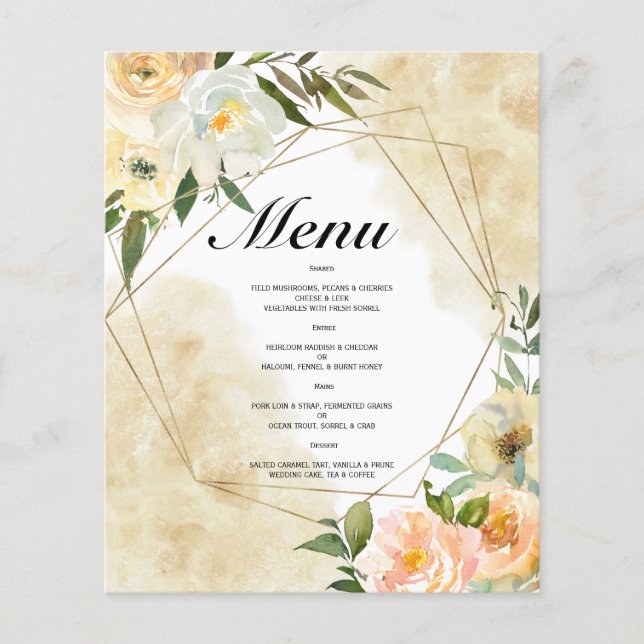 Budget Watercolor BRÖLLOP MENU. Flyer (Framsidan)