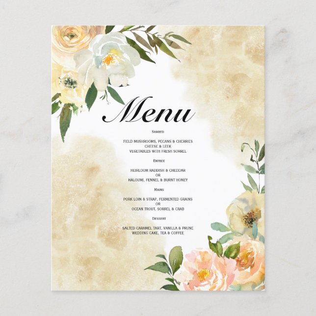 Budget Watercolor BRÖLLOP MENU. Flyer (Framsidan)