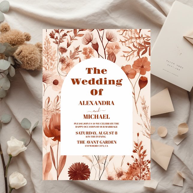 Budget Watercolor Burgundy Wildblommy Bröllop Reklamblad (Skapare uppladdad)