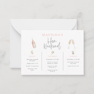 Budget Watercolor champagne hen helg 3 dagar Anteckningskort