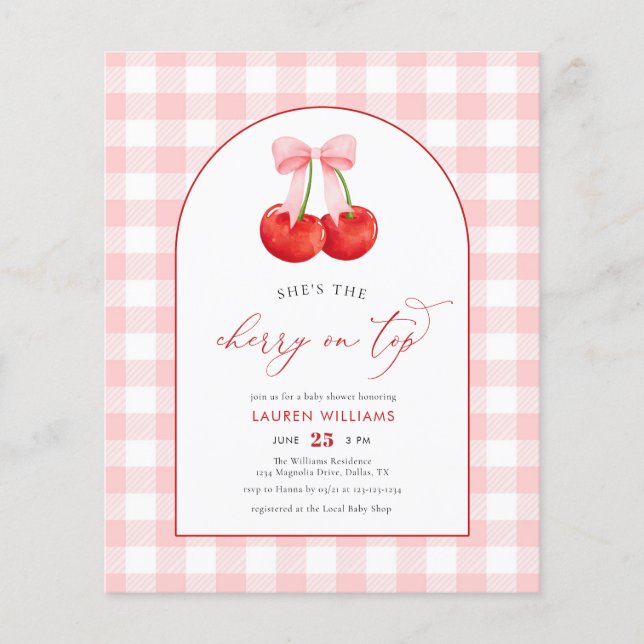 BUDGET Watercolor Cherry on Top Flicka Shower Flygblad (Framsidan)