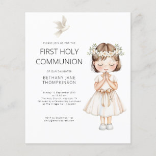 Budget Watercolor Girl First Heliga Communion Whit