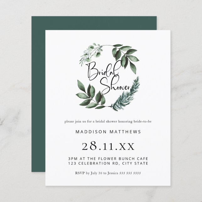 Budget Watercolor Greenery Wandey Möhippa (Fram/baksida)