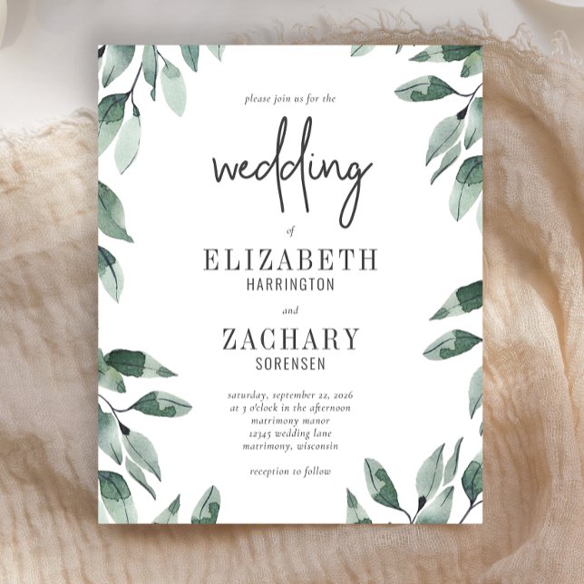 Budget Watercolor Greenery Wedding bjudande (Skapare uppladdad)