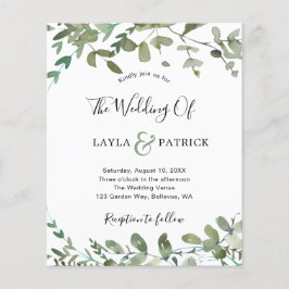 Budget Watercolor Greenery Wedding bjudande Flygblad