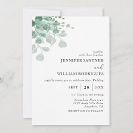 Budget Watercolor Grönt Eucalyptus Bröllop Inbjudningar