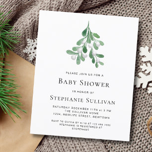 Budget Watercolor Mistletoe Baby Shower-inbjudan