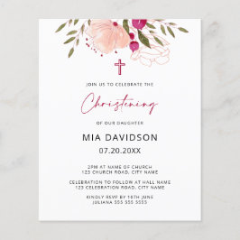 Budget Watercolor Rosa Blommigt Girl Christening