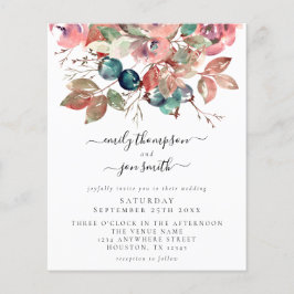 Budget Watercolor Rosa Blommigts Wedding bjudning