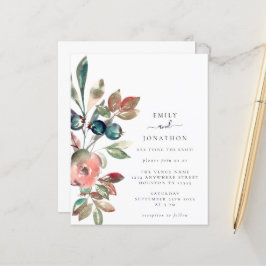Budget Watercolor Rosa Blommigts Wedding bjudning
