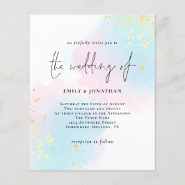 Budget Watercolor Rosa Blue Wedding bjudande