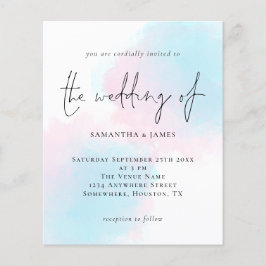 Budget Watercolor Rosa Blue Wedding bjudande