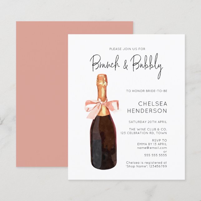 Budget Watercolor Rosa Champagne Brunch & Bubly (Fram/baksida)