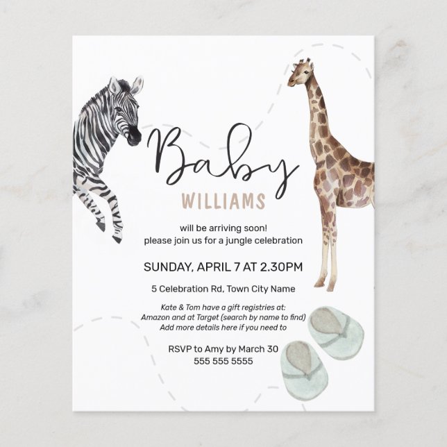 Budget Watercolor Safari Animal Boy Baby Shower (Framsida)