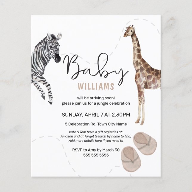 Budget Watercolor Safari Animal Girl Baby Shower (Framsida)