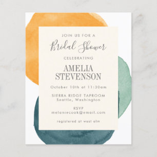 Budget Watercolor Teal Möhippa Inbjudan