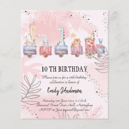 BUDGET Watercolor Tecknad Animals Birthday Inbjudn