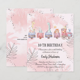 BUDGET Watercolor Tecknad Animals Birthday Inbjudn