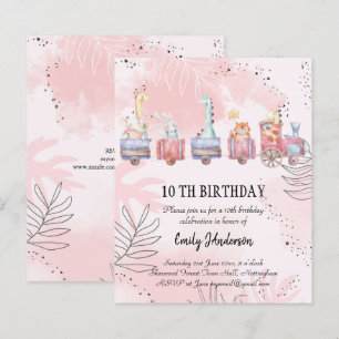 BUDGET Watercolor Tecknad Animals Birthday Inbjudn