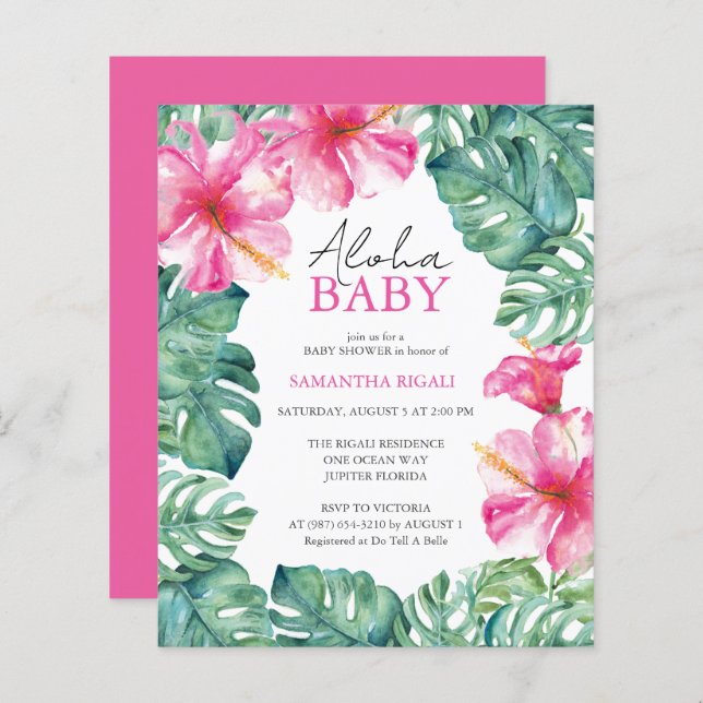 Budget Watercolor Tropical Summer Baby Shower (Fram/baksida)