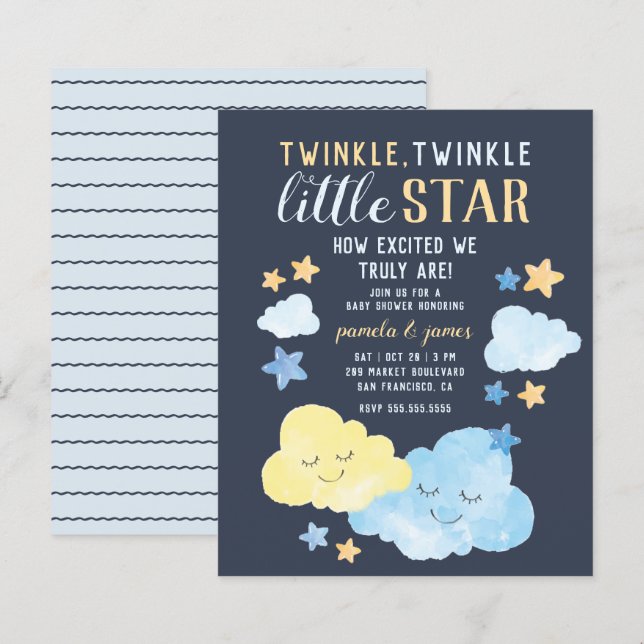 Budget Watercolor Twinkle Little Star Baby Shower (Fram/baksida)