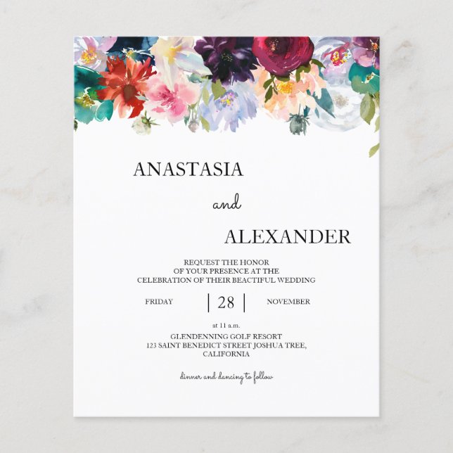 Budget Watercolor Wedding-inbjudan. Inbjudan (Framsida)