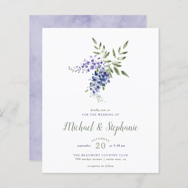 Budget Watercolor Wisteria Bouquet Bröllop (Fram/baksida)
