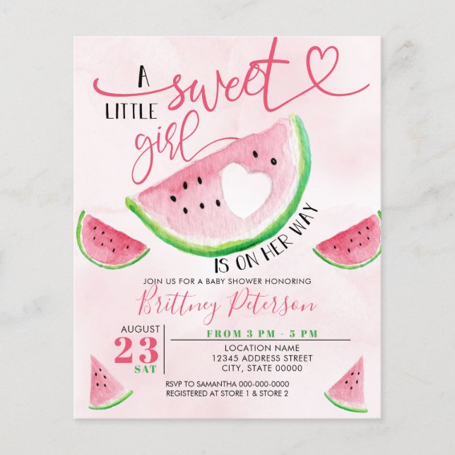 Budget Watermelon Rosa Baby Shower-inbjudan (Framsida)