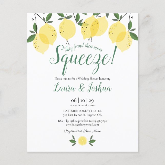 Budget WeddingShower Main Squeeze Lemon-inbjudan (Framsida)