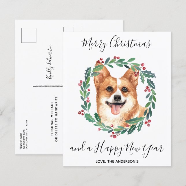 Budget Welsh Corgi Hund Merry Christmas Postkort (Fram/baksida)