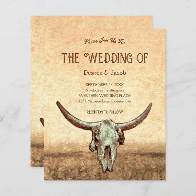 Budget Western Rustic Land Bull Skull (Fram/baksida)