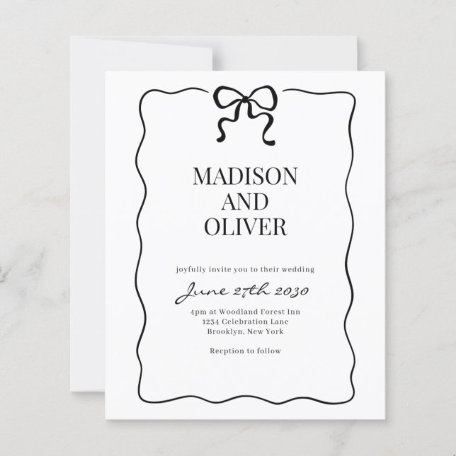 Budget Whimsical Black Bow Tie Wedding Invitation (Framsida)
